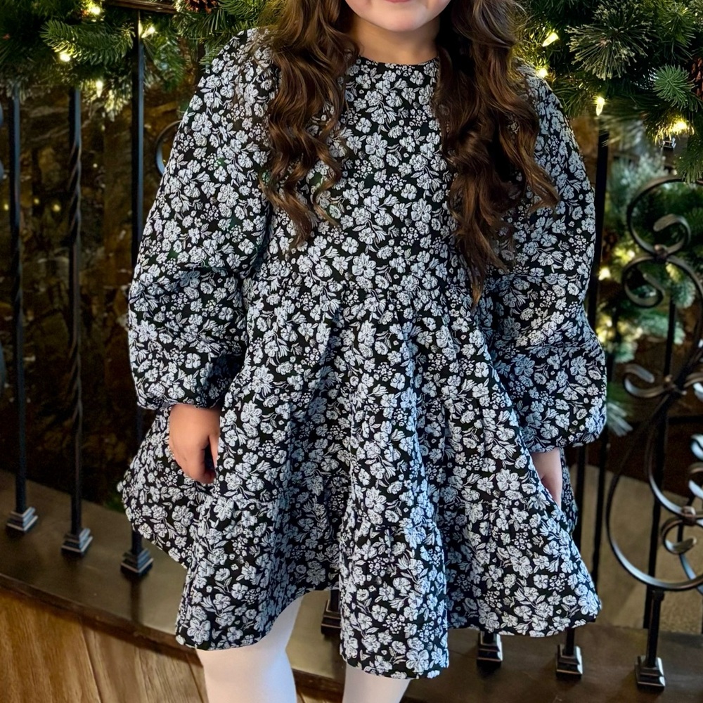 Bardot Junior Black and Blue Floral Embossed Dress size 8